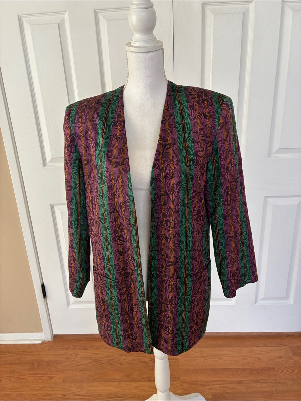 Vintage Christian Dior Blazer 80’s jacquard jewel tone stripes fully lined